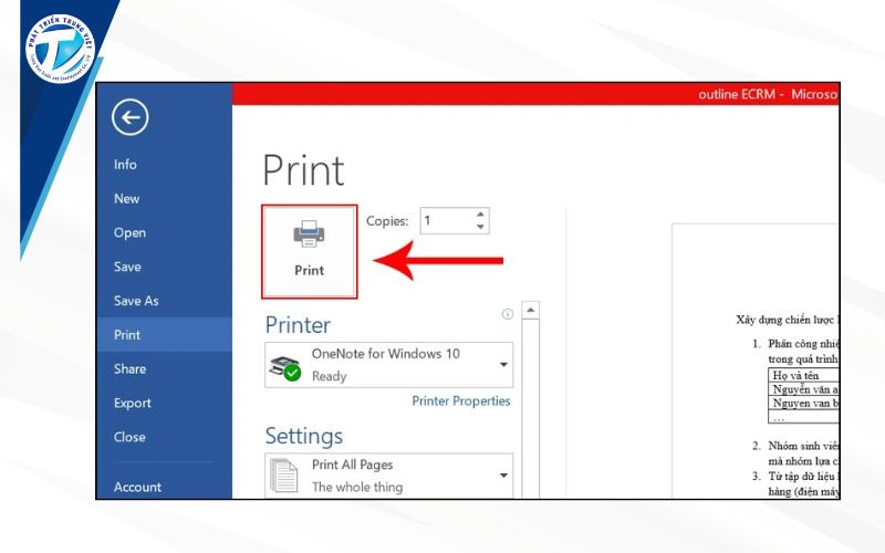 bấm nút Print để tiến hành in
